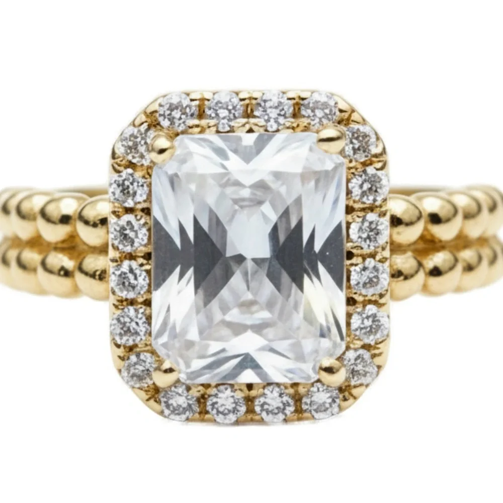 Emerald Cut CZ Engagement Style Ring 18K Gold Filled | Size 6 - Picture 1 of 9